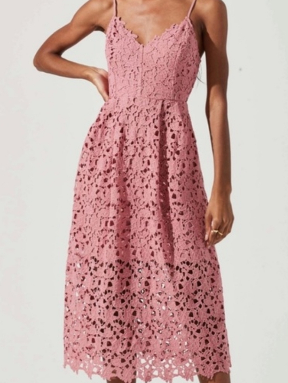 Astr Pink Lace Midi Dress with Spaghetti Straps